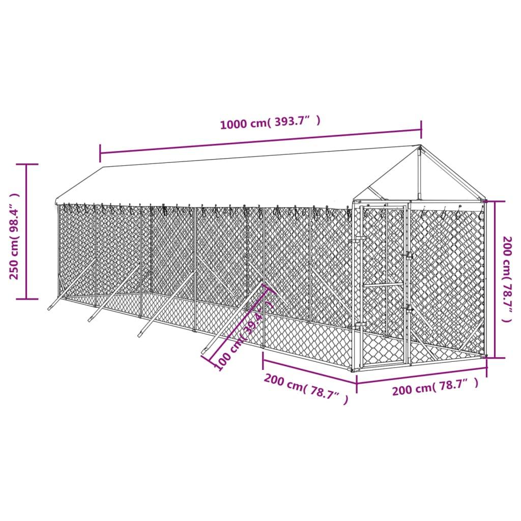 Outdoor Dog Kennel With Roof Silver Galvanised Steel