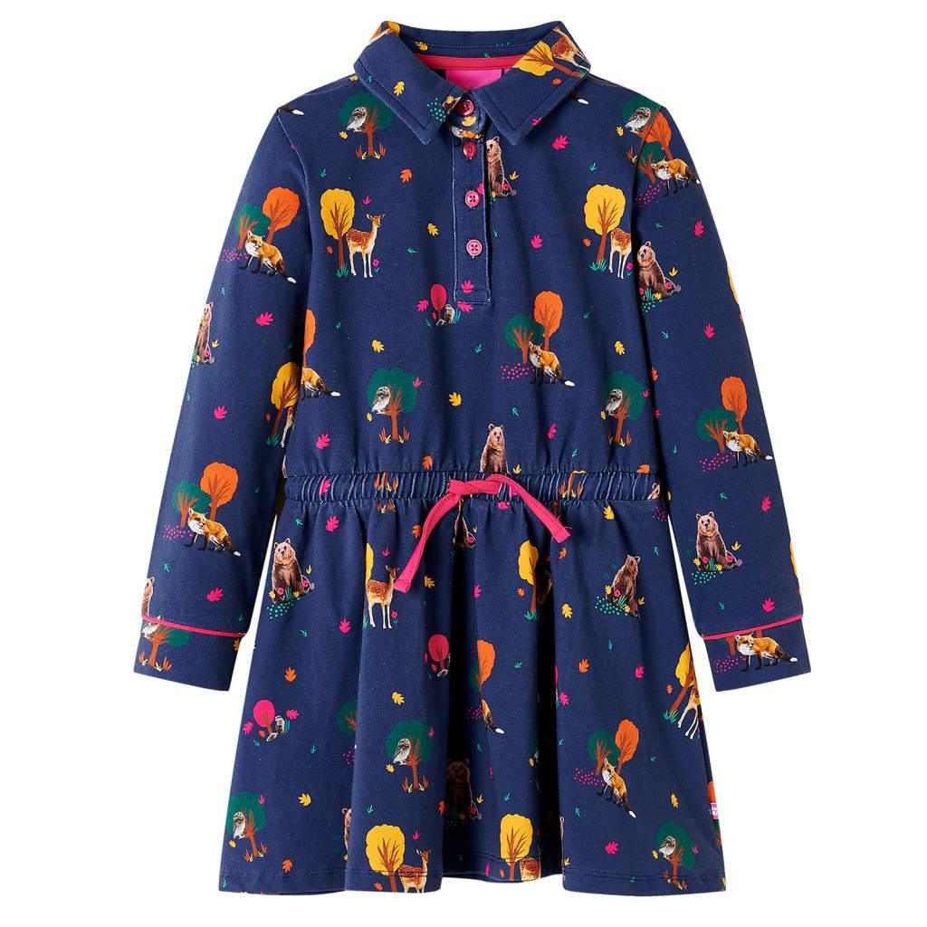 Kids' Dress With Long Sleeves And Drawstring Navy 116