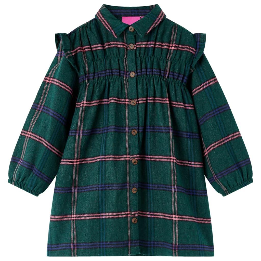 Kids' Dress With Long Sleeves And Ruffles Dark Green 92