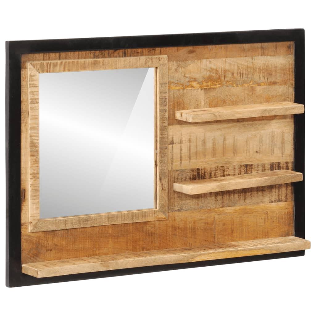 Mirror With Shelves 80X8X55 Cm Glass And Solid Wood Mango