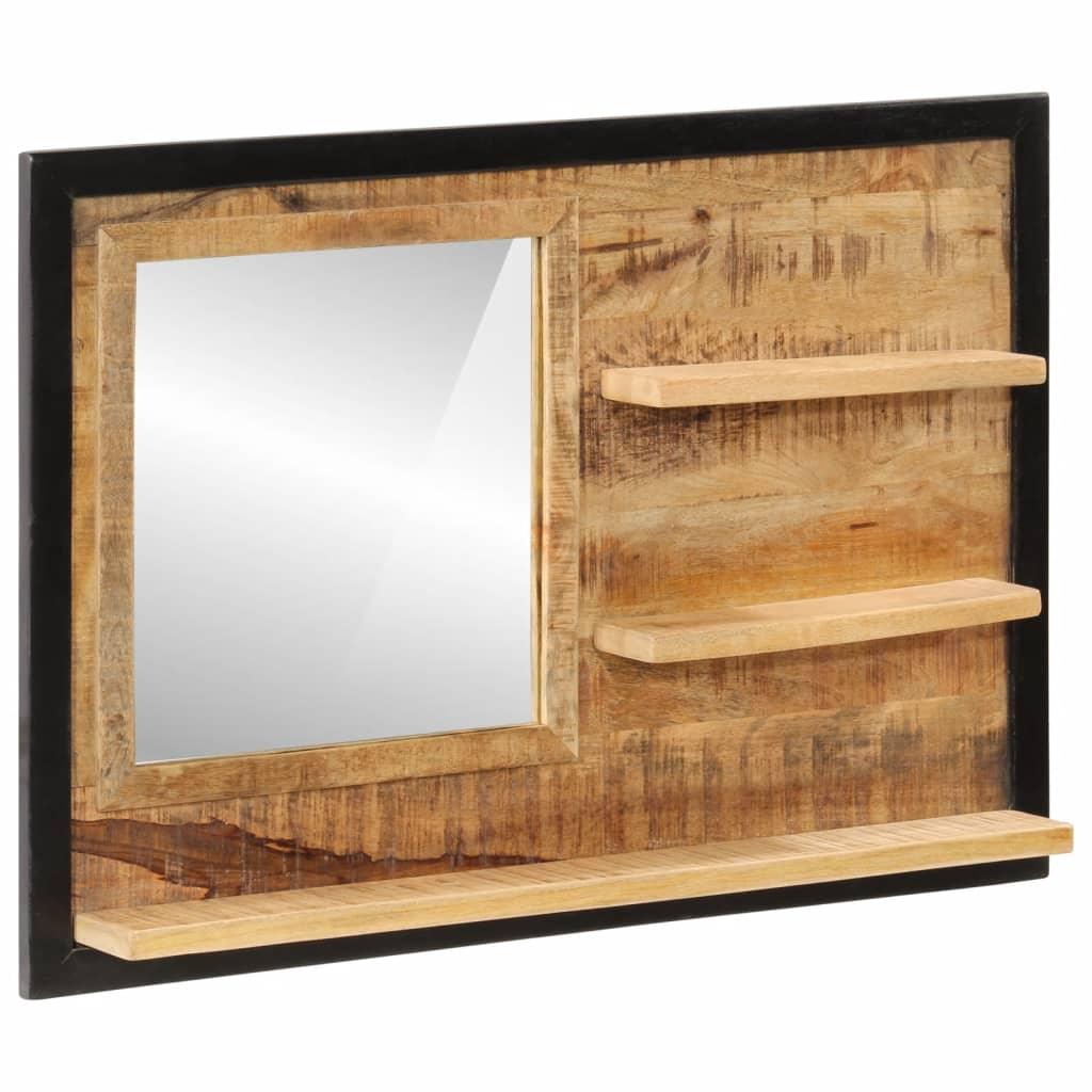 Mirror With Shelves 80X8X55 Cm Glass And Solid Wood Mango