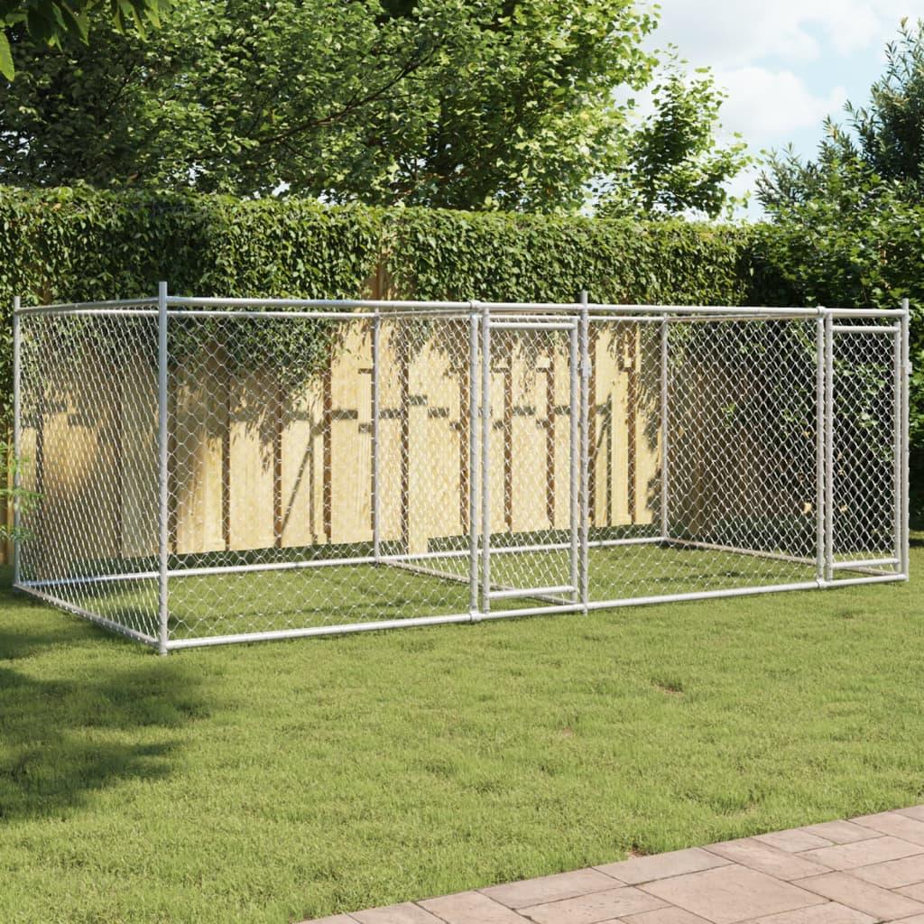 Dog Cage With Doors Grey Galvanised Steel