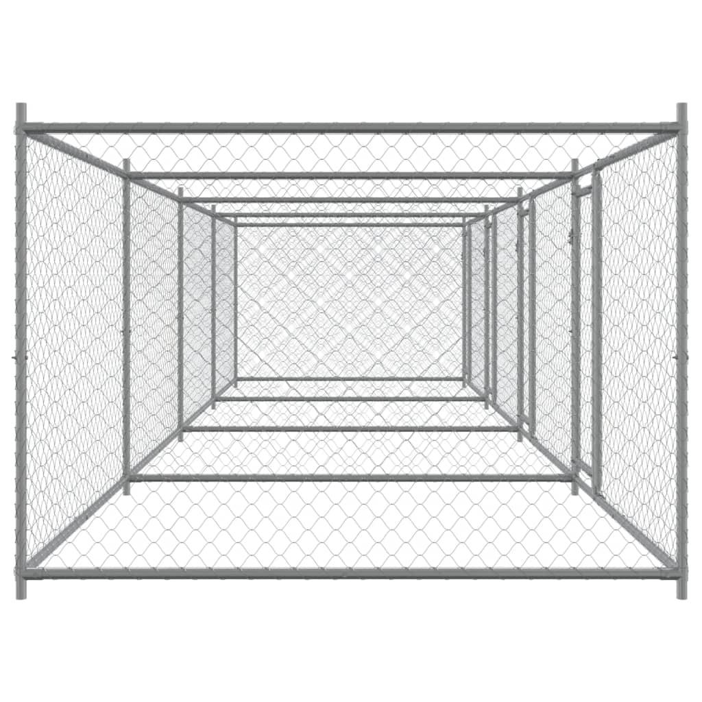 Dog Cage With Doors Grey Galvanised Steel