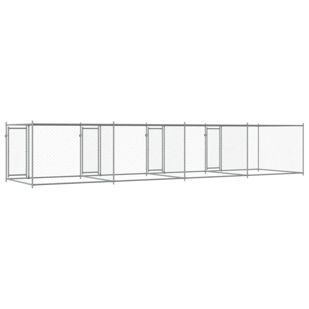 Dog Cage With Doors Grey Galvanised Steel