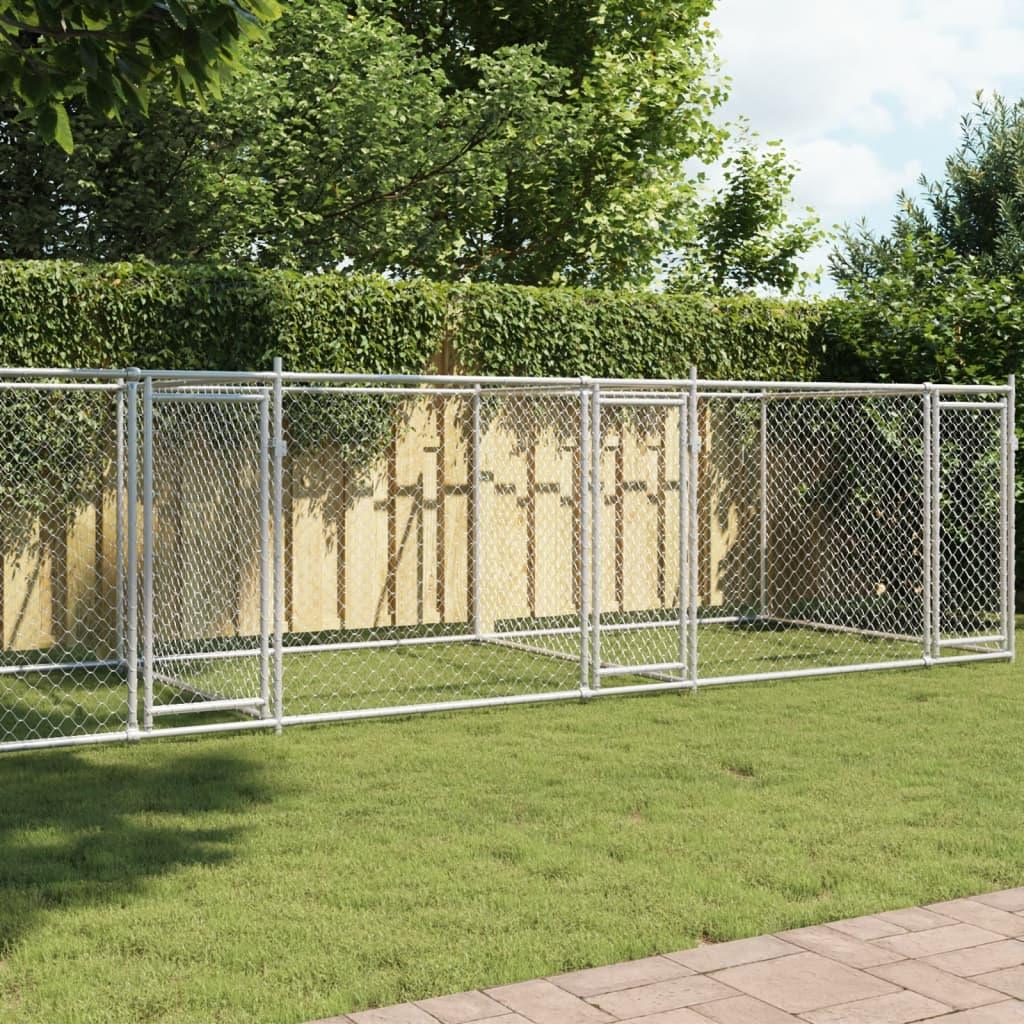 Dog Cage With Doors Grey Galvanised Steel