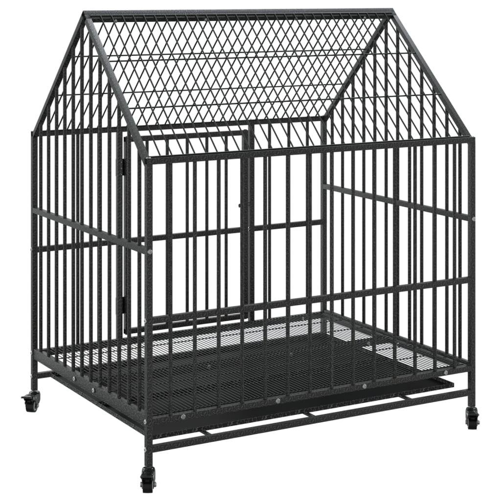 Trendyproduct.co.uk Dog Cage With Wheels Black Galvanised Steel vidaXL Animals & Pet Supplies Animals & Pet Supplies > Pet Supplies > Dog Supplies > Dog Houses Black Dog Houses Dog Supplies parcel Pet Supplies vidaXL