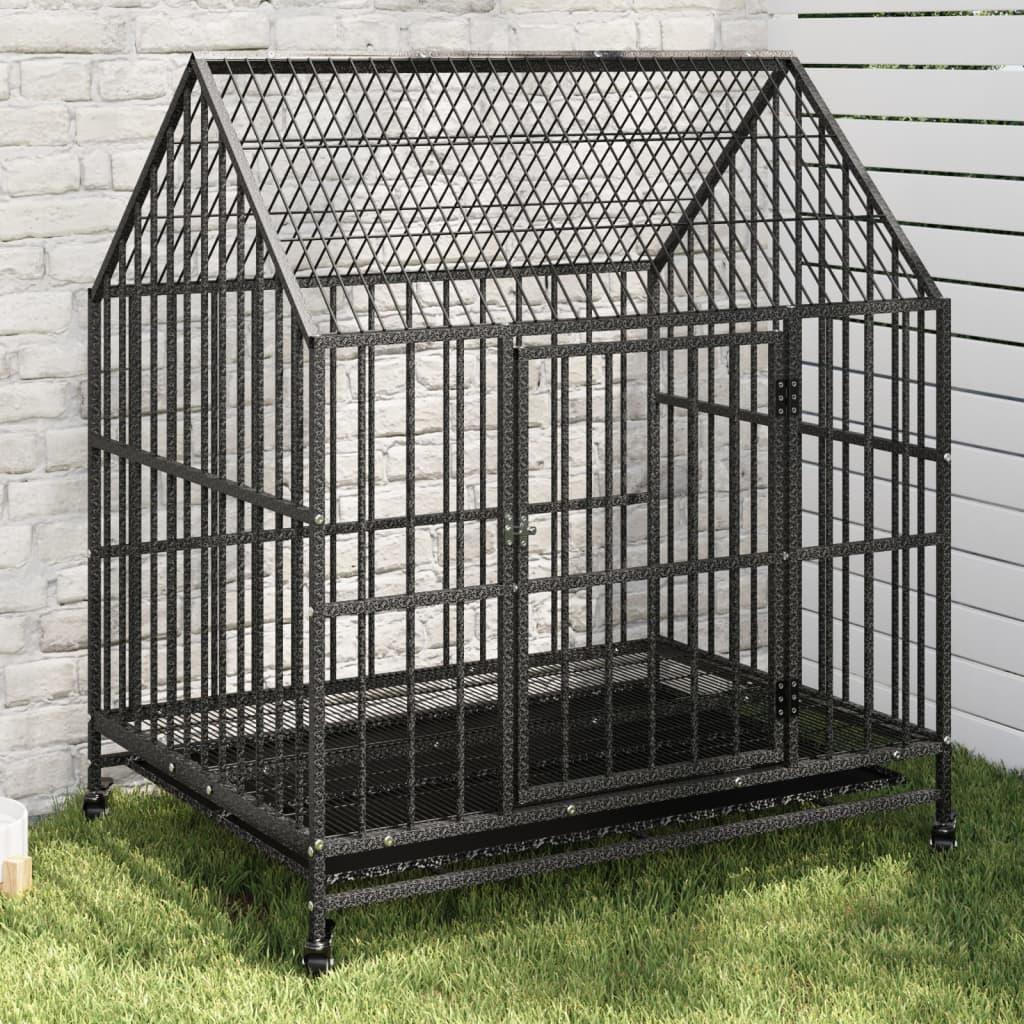 Trendyproduct.co.uk Dog Cage With Wheels Black Galvanised Steel vidaXL Animals & Pet Supplies Animals & Pet Supplies > Pet Supplies > Dog Supplies > Dog Houses Black Dog Houses Dog Supplies parcel Pet Supplies vidaXL