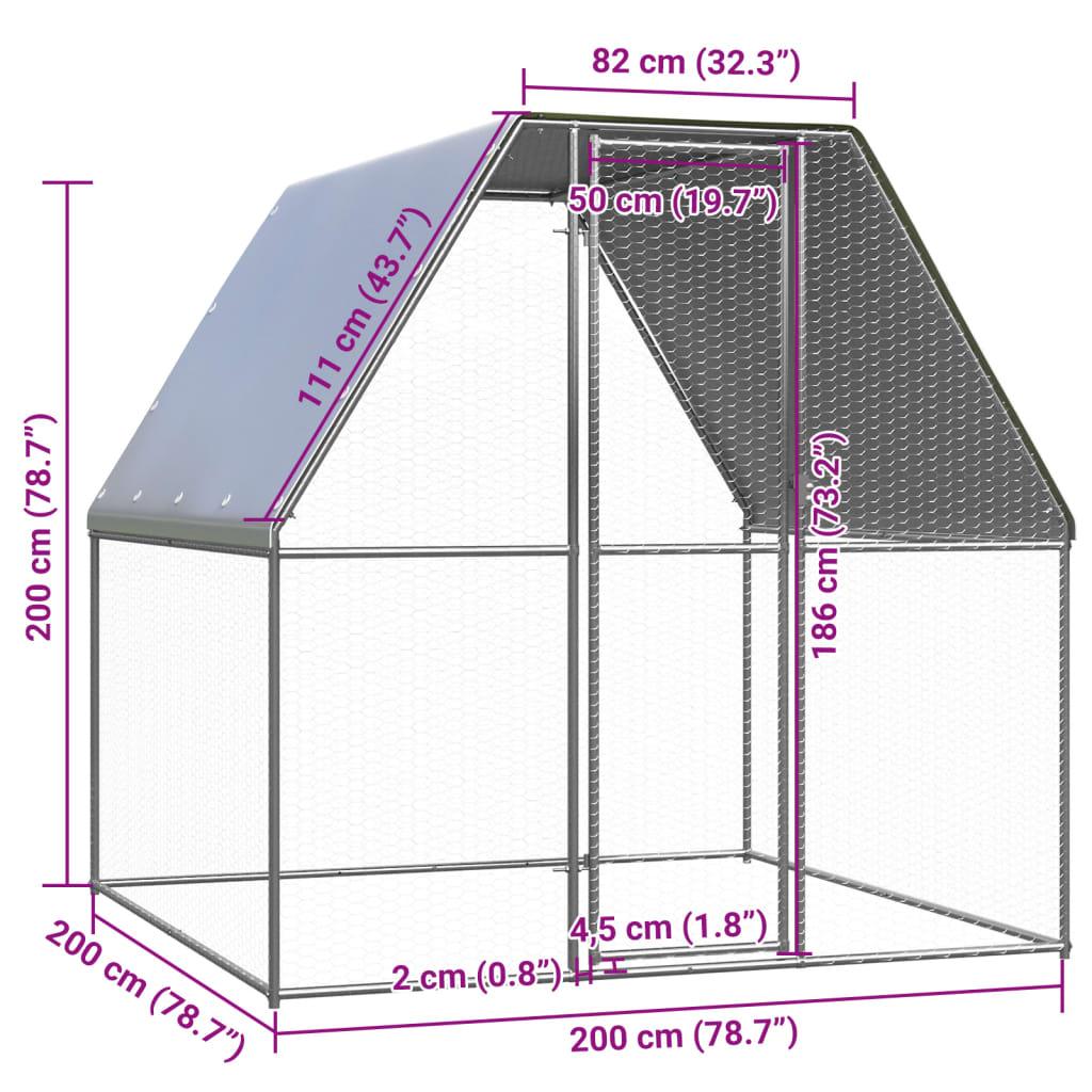 Chicken Cage Silver And Grey 2X2X2 M Galvanised Steel