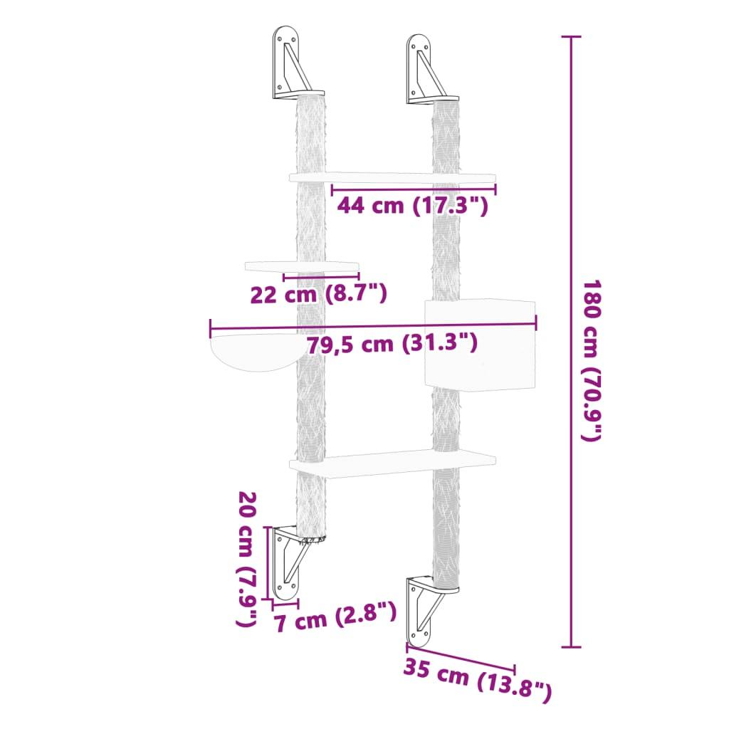 Trendyproduct.co.uk Wall-Mounted Cat Tree With Scratching Post 180 Cm vidaXL Animals & Pet Supplies Animals & Pet Supplies > Pet Supplies > Cat Supplies > Cat Furniture Cat Furniture Cat Supplies Cream parcel Pet Supplies vidaXL