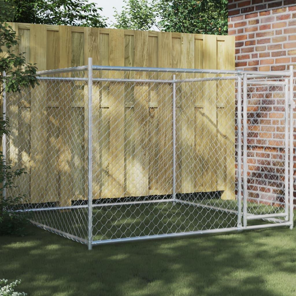 Dog Cage With Doors Grey Galvanised Steel