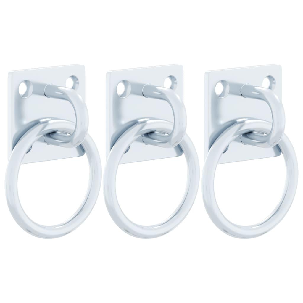 Hitching Rings With Plates 3 Pcs Silver Steel