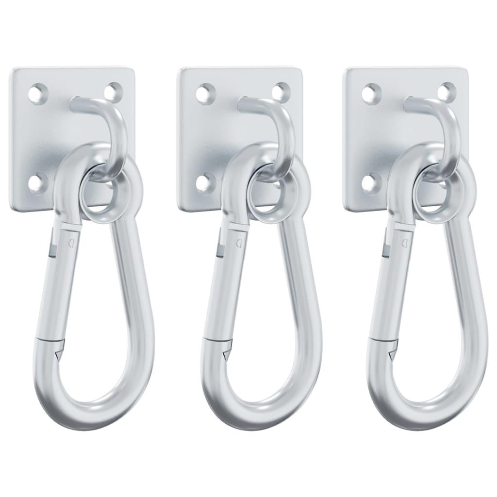 Eye Plates With Snap Hooks 3 Pcs 360° Rotate Silver Steel