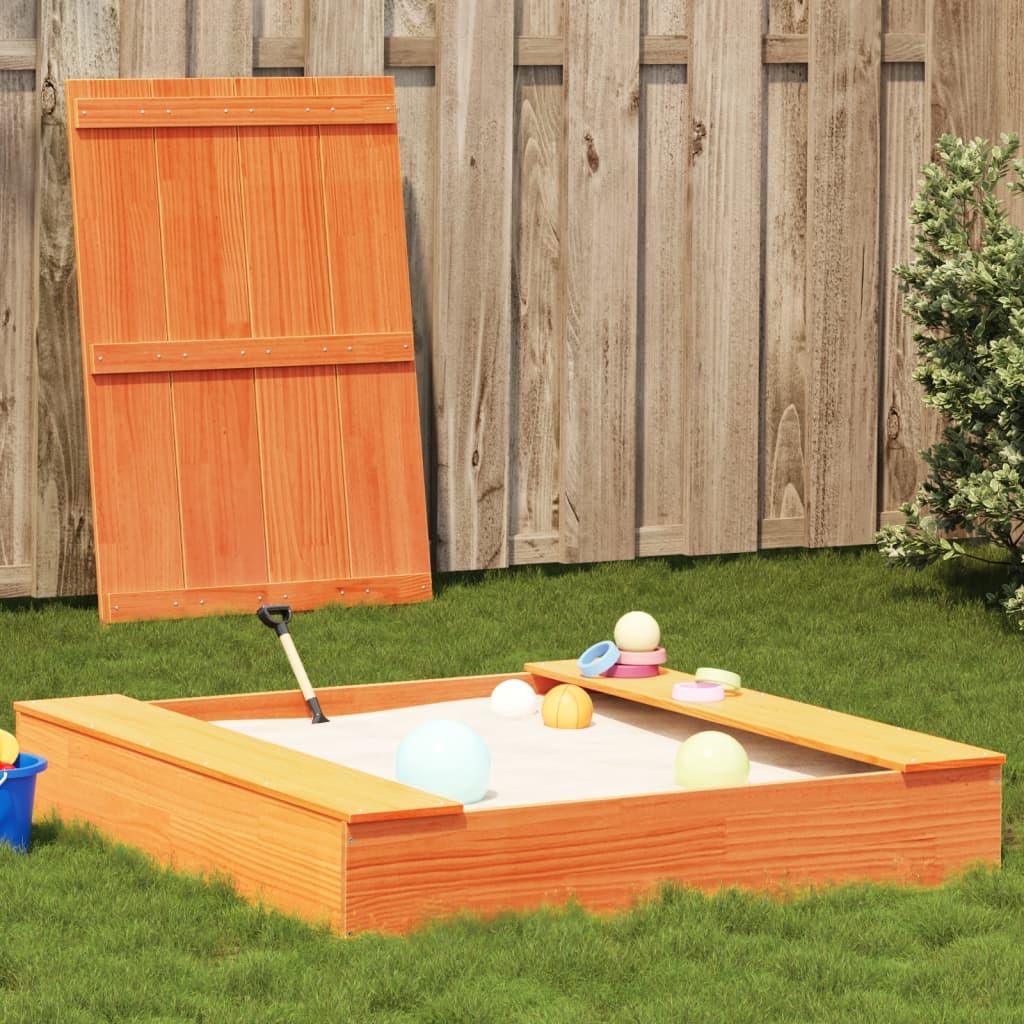 Sandpit With Cover 111X111X19.5 Cm Solid Wood Douglas