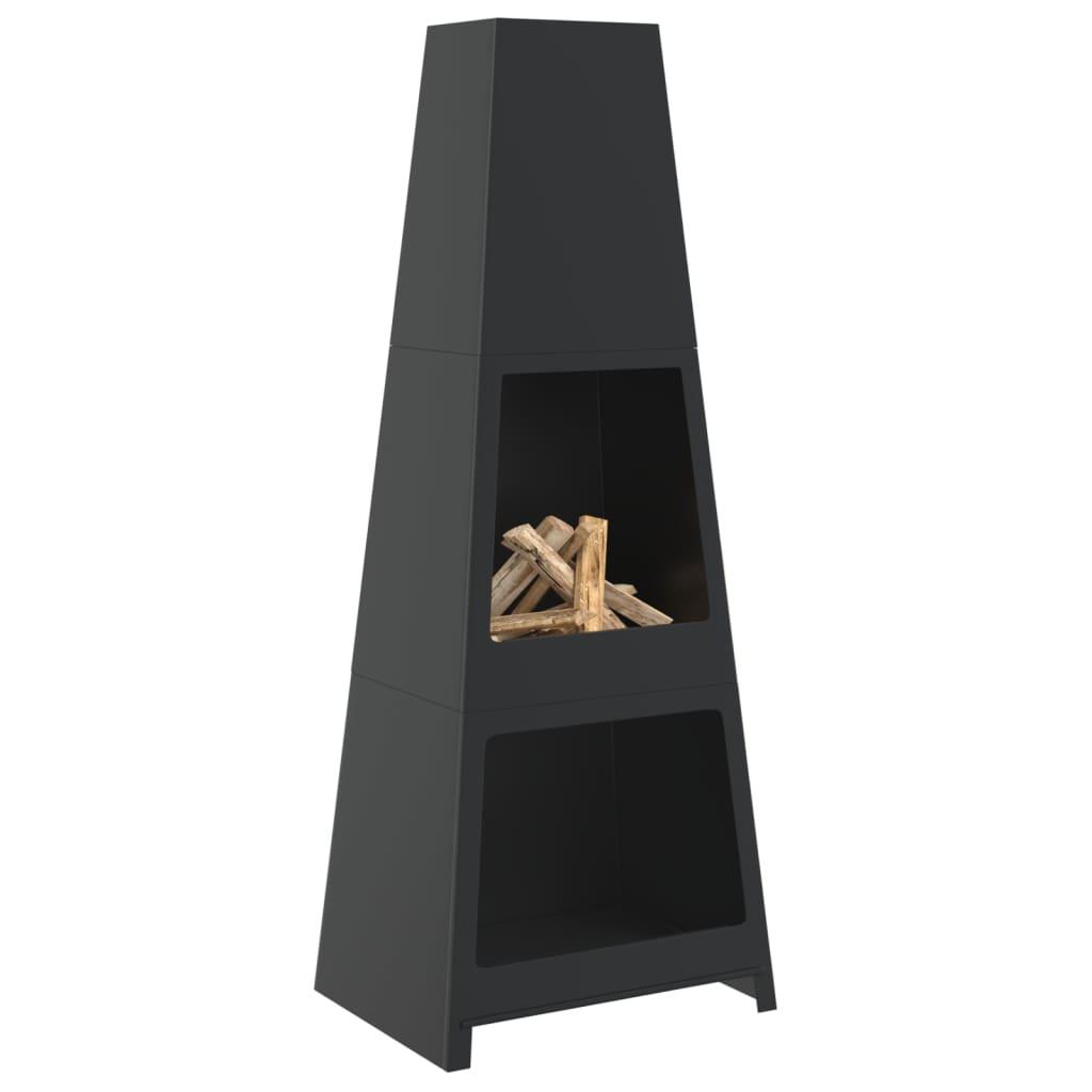 Outdoor Fireplace With Log Store Tower Design Black Steel