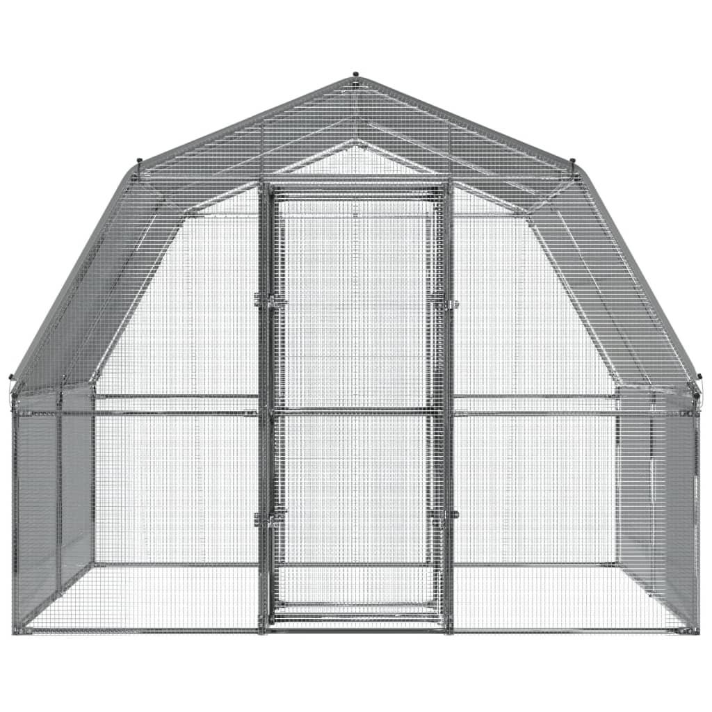 Chicken Cage With Roof And Door Silver Galvanised Steel