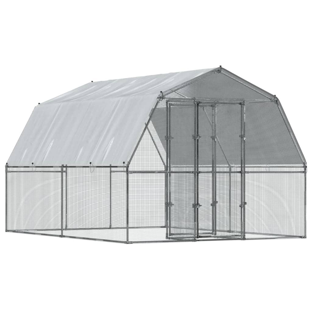 Chicken Cage With Roof And Door Silver Galvanised Steel